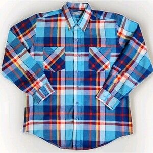 Wells & Morris Shirt Men's Large Plaid Long Sleeve Button Casual Western Cowboy